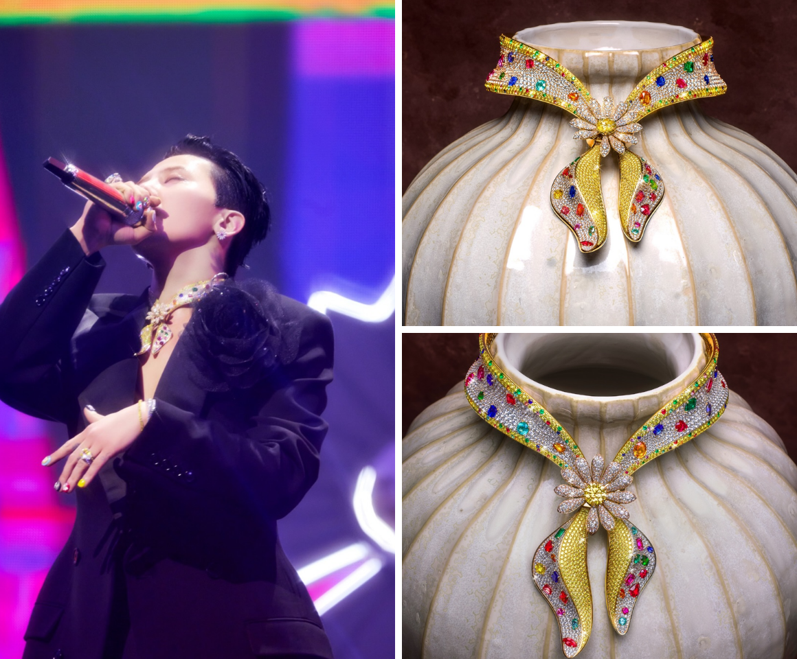 Được chế tác từ hơn 550 gram vàng 18K nguyên khối và 94,3 carat kim cương trắng, 857 viên kim cương vàng, kết hợp cùng dải đá quý đầy mê hoặc 